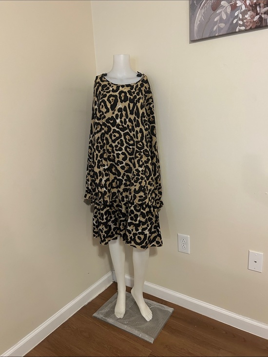SHEIN Dresses & Skirts - SHEIN Beige and Black Leopard Print Ruffle Hem Dress